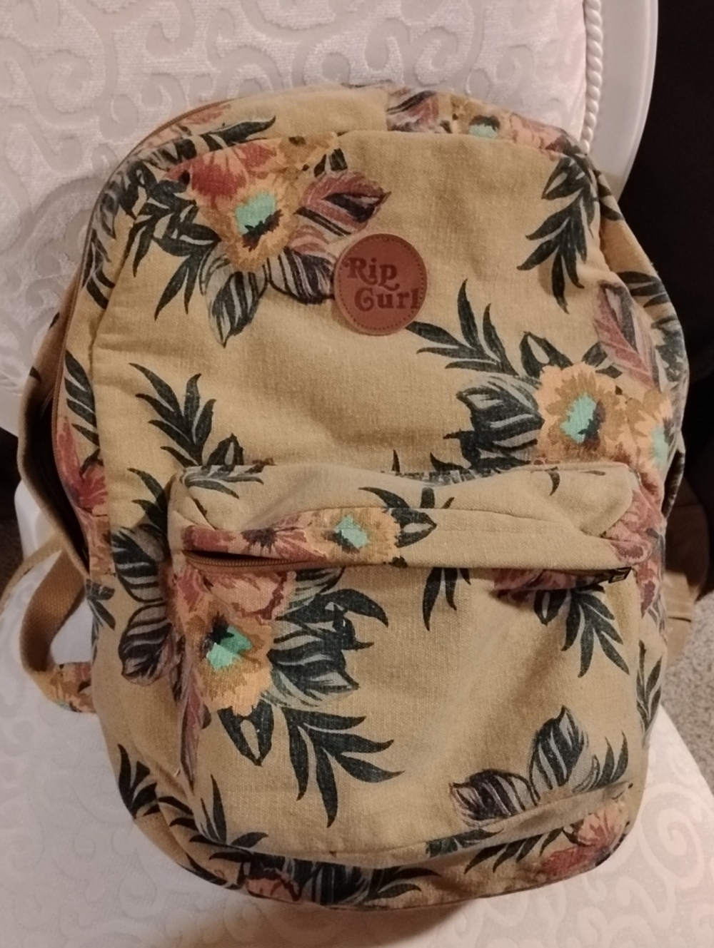 Rip Curl Tan Floral Backpack with Mint Accents
